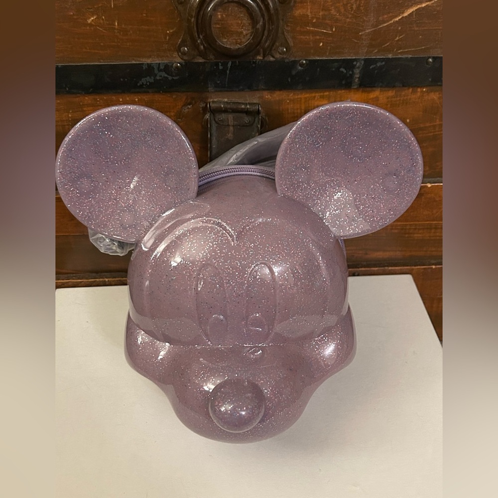 Disney Parks Loungefly Mickey Mouse Molded Head Purple Glitter Crossbody Bag NWT